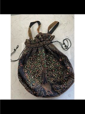 Boho Tree of Life Drawstring Backpack - Black